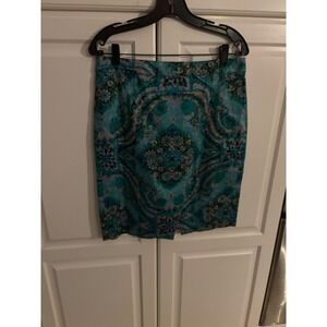 J.Crew The Pencil Skirt Size 8 Green Blue Floral‎ Pattern Career